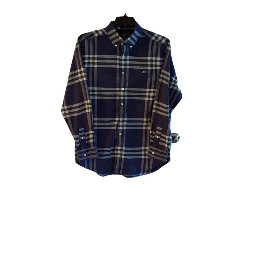 Vineyard Vines Men's Blue Plaid Slim Fit Whale Shirt Cotton Large Preowned